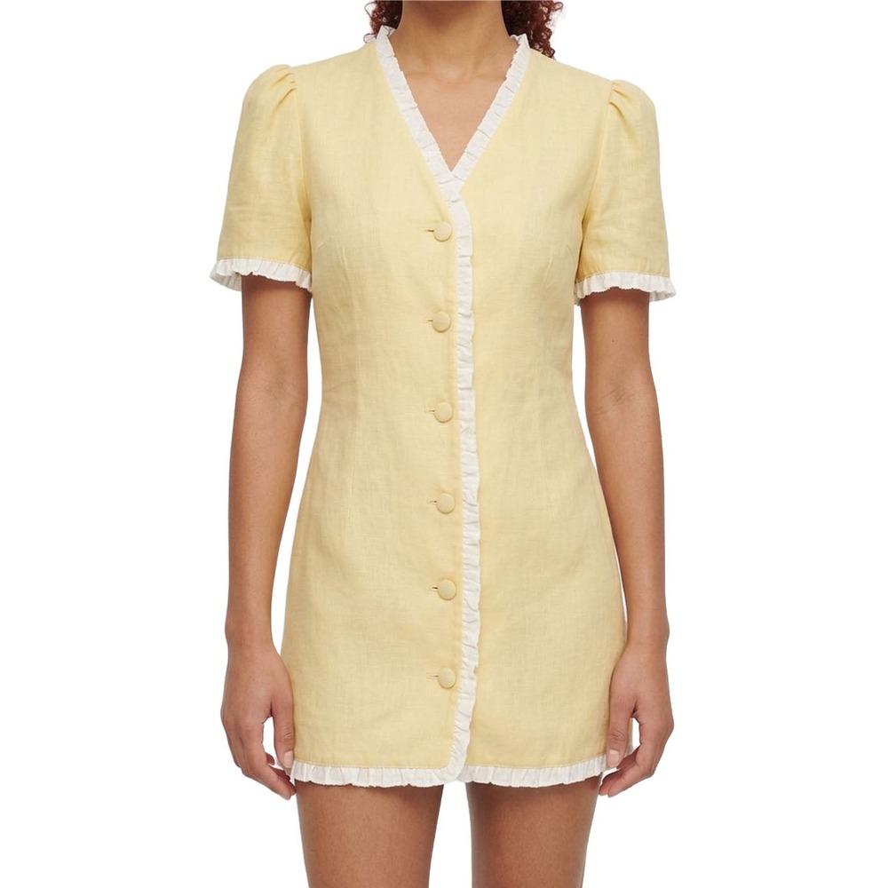 Reformation Breslyn Linen Mini Dress Parmesan Yellow Preppy Academia XS